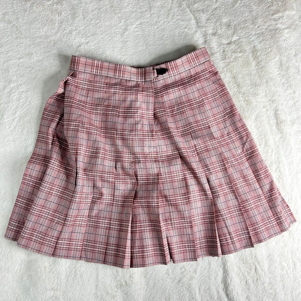 Women's Short Skirt Japanese Style Campus Pink Plaid Adjustable Waist Size 25-27